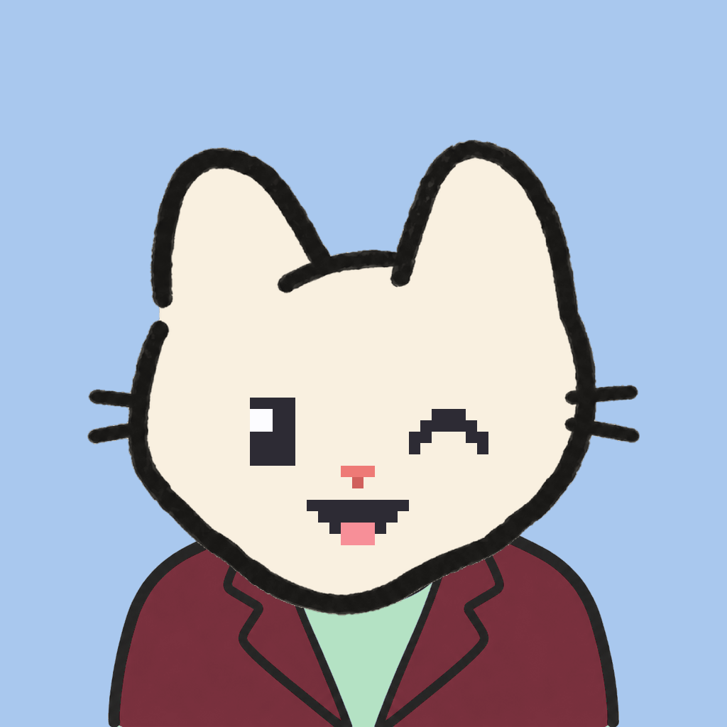 Employee #1118 — a cream cat, in a burgundy suit, on sky