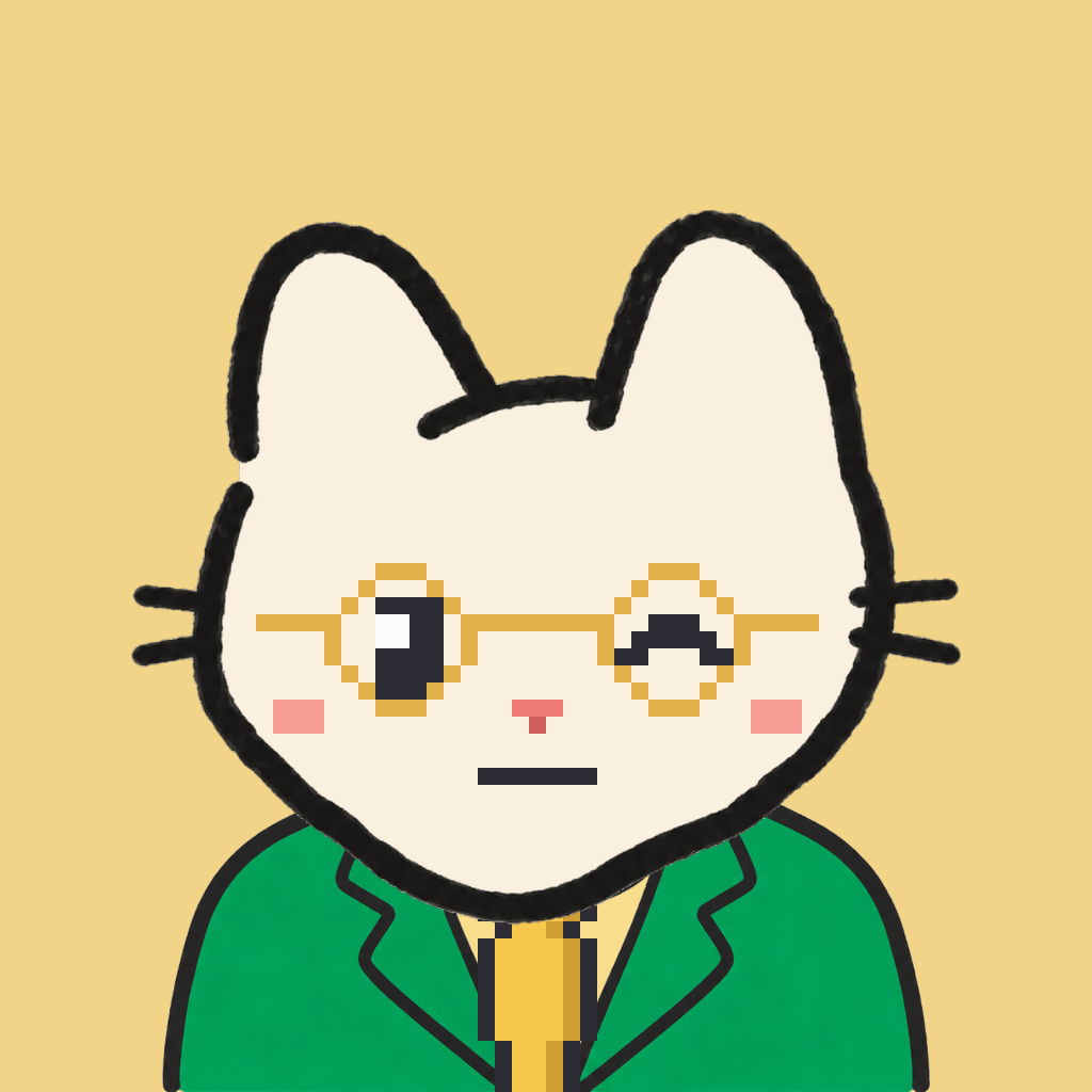 Employee #0120 — a cream cat, in a green suit, with a gold tie, wearing round-gold glasses, on butter