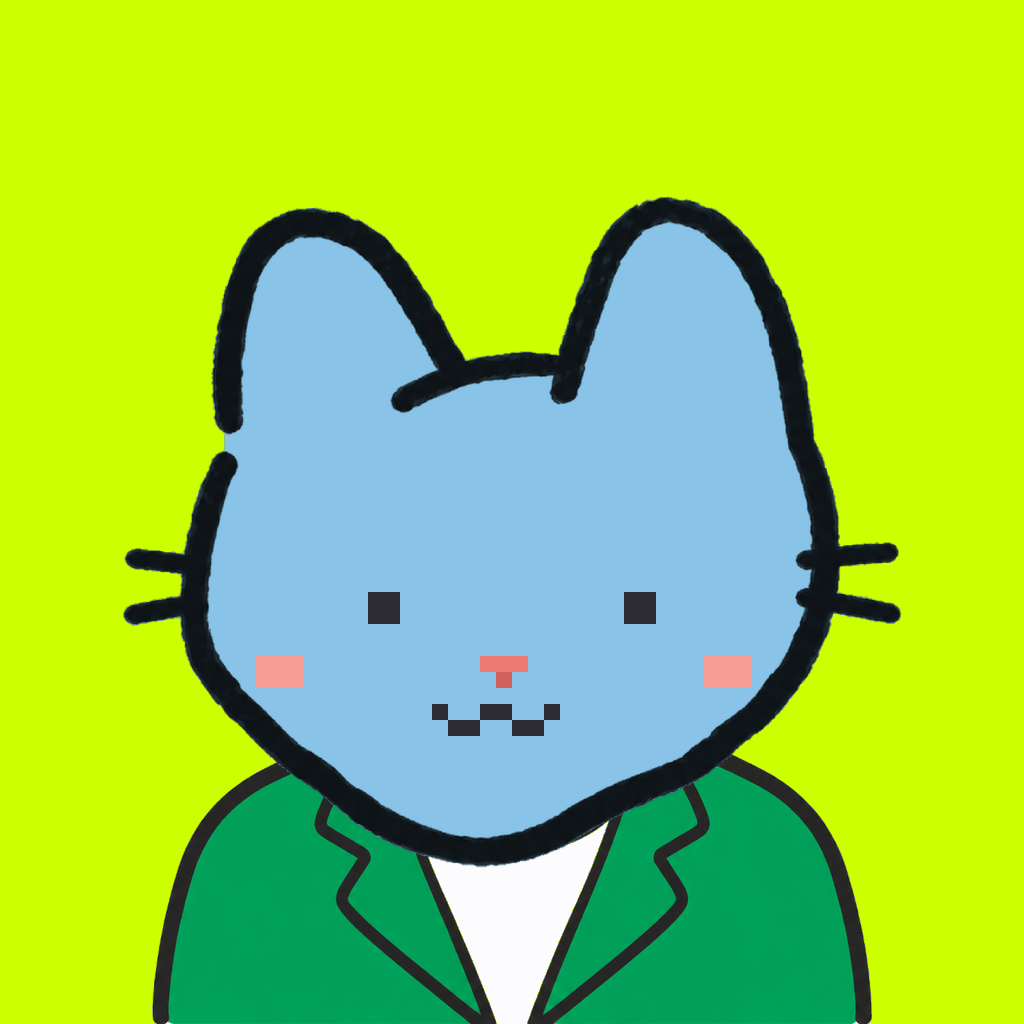Employee #1234 — a sky cat, in a green suit, on volt
