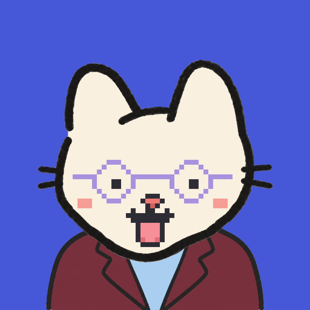 Employee #1266 — a cream cat, in a burgundy suit, wearing round-lavender glasses, on royal