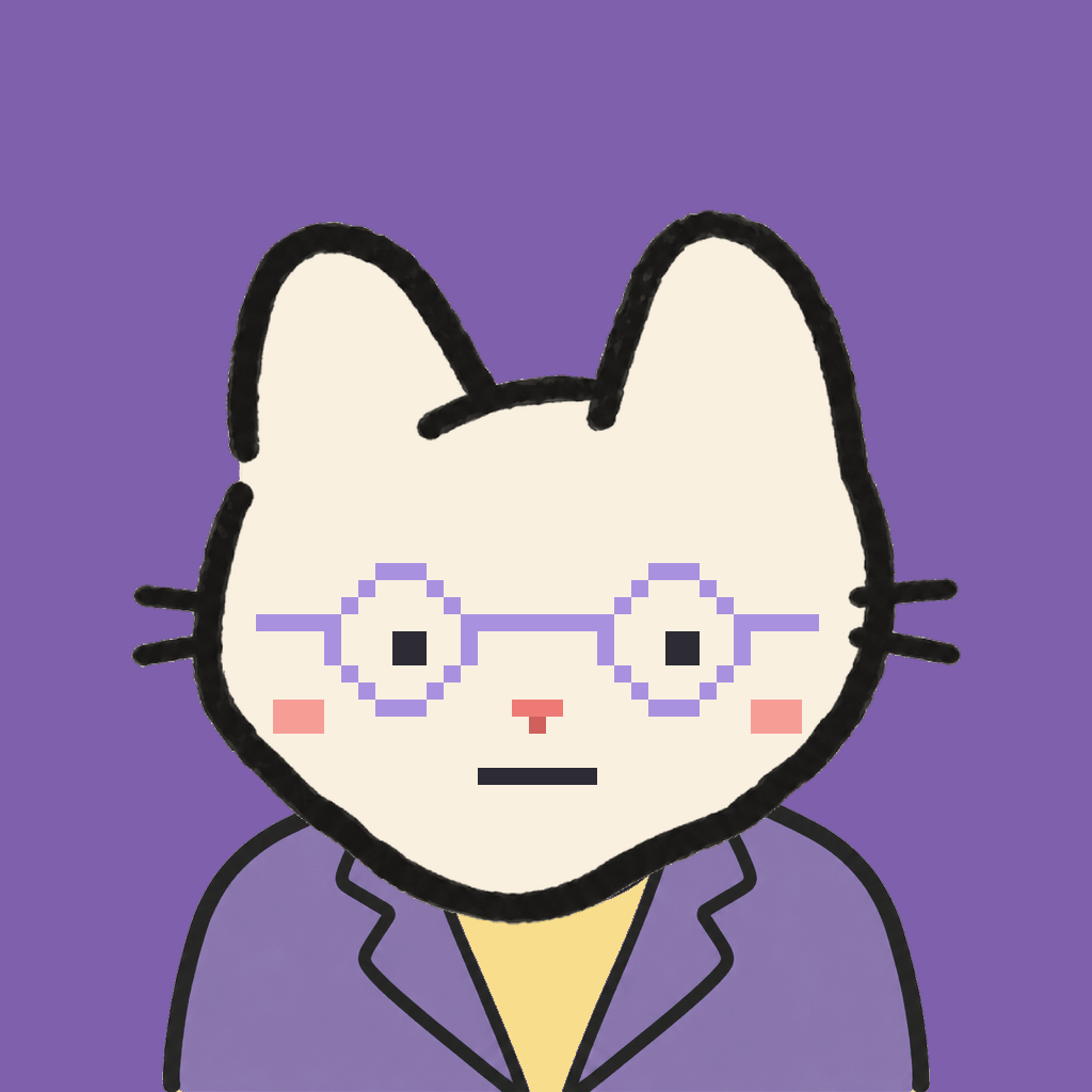 Employee #1316 — a cream cat, in a lavender suit, wearing round-lavender glasses, on plasma violet