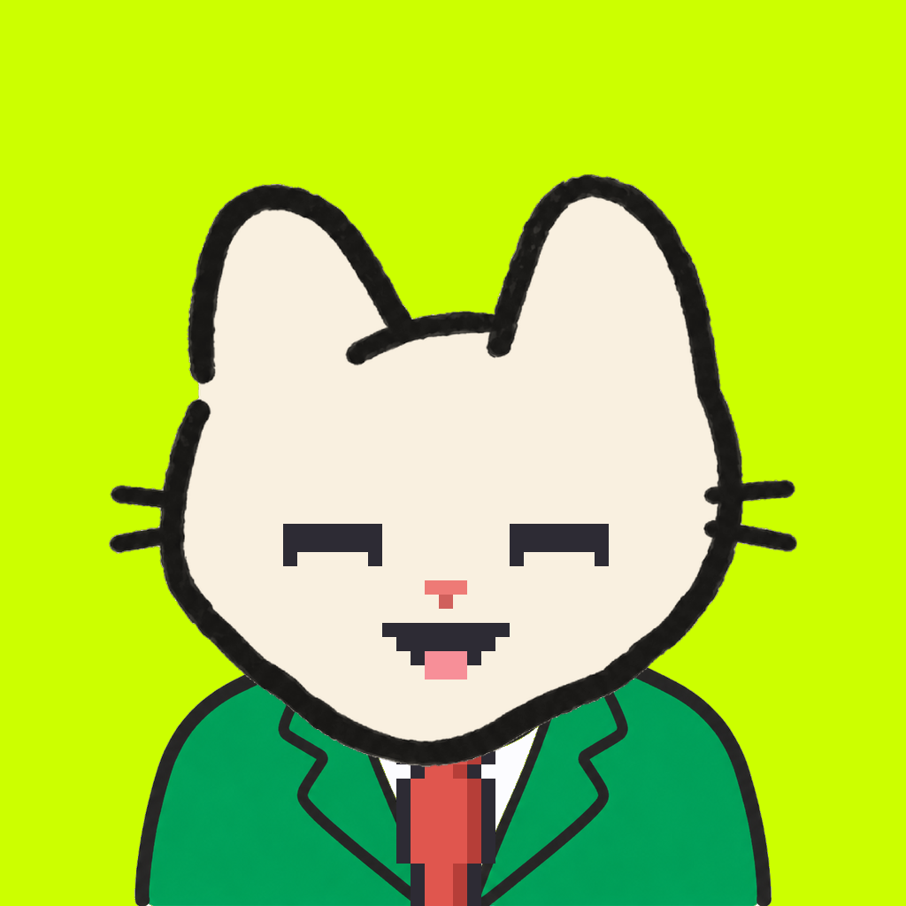 Employee #1794 — a cream cat, in a green suit, with a red tie, on volt