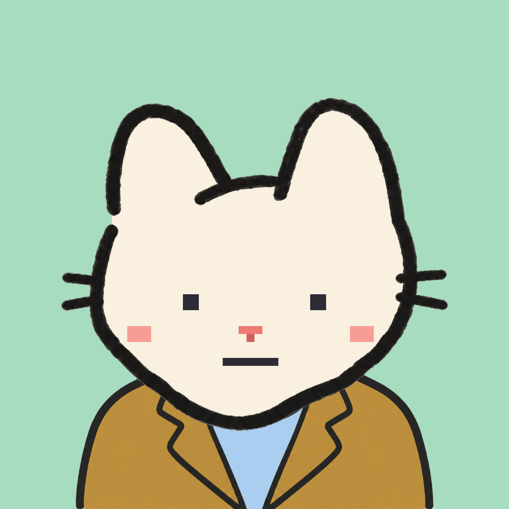 Employee #2240 — a cream cat, in a mustard suit, on mint