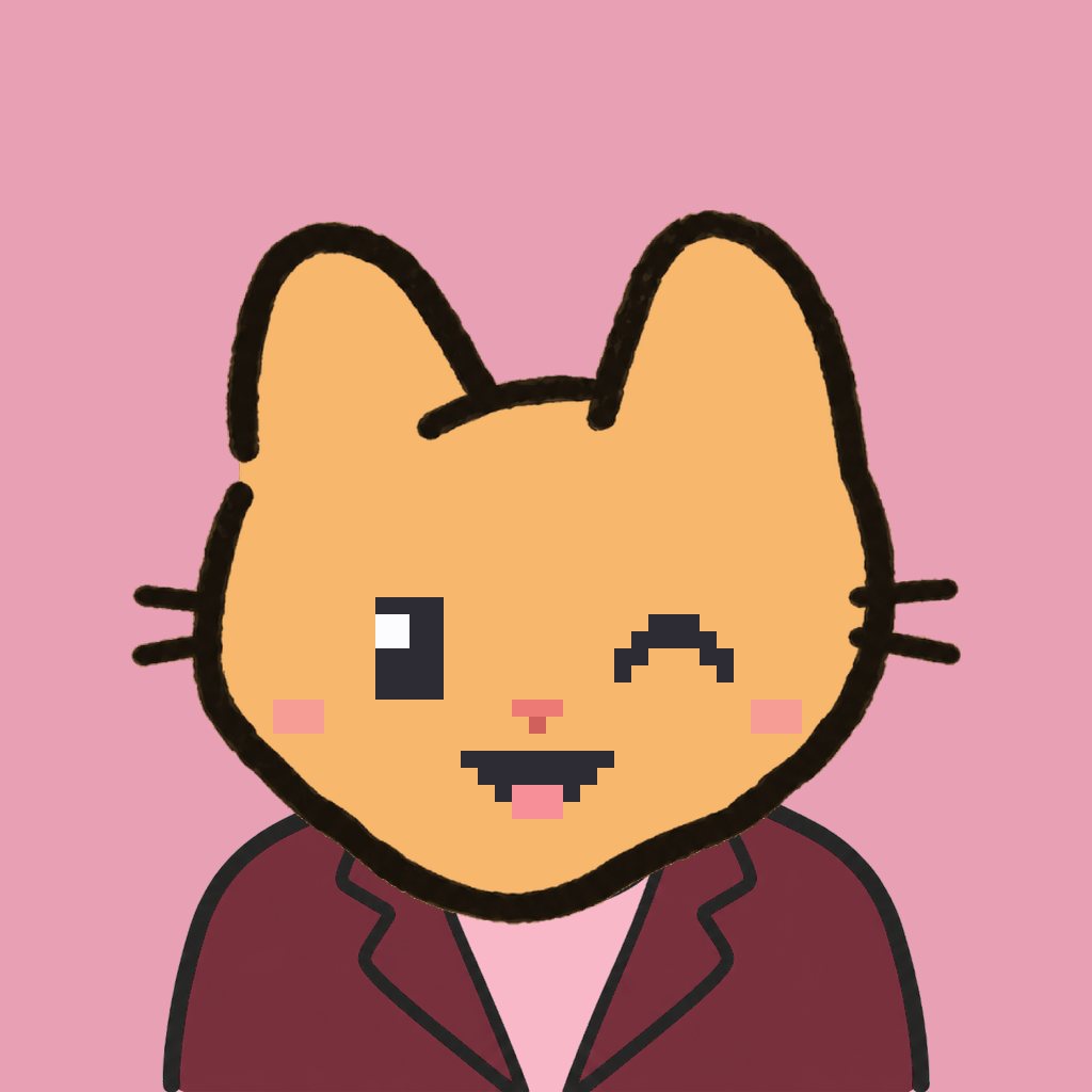 Employee #2706 — a tabby cat, in a burgundy suit, on rose