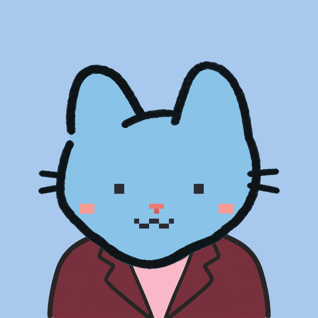 Employee #2968 — a sky cat, in a burgundy suit, on sky