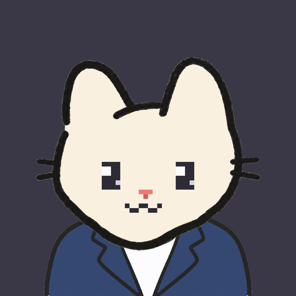 Employee #3316 — a cream cat, in a navy suit, on charcoal