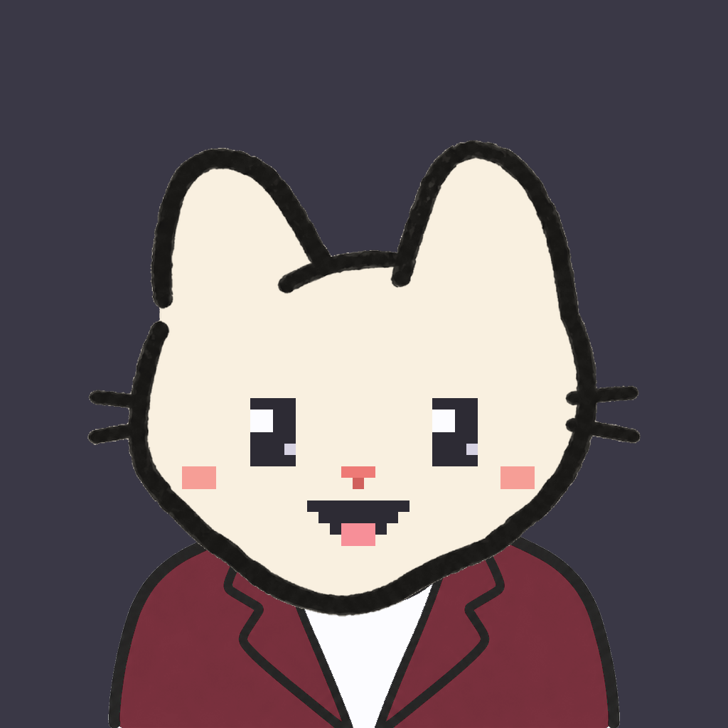 Employee #3321 — a cream cat, in a burgundy suit, on charcoal