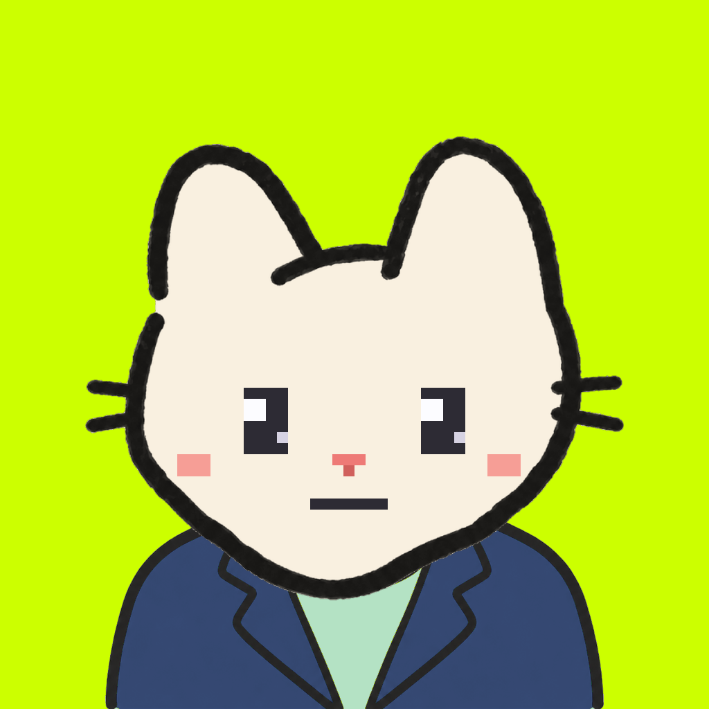 Employee #0343 — a cream cat, in a navy suit, on volt