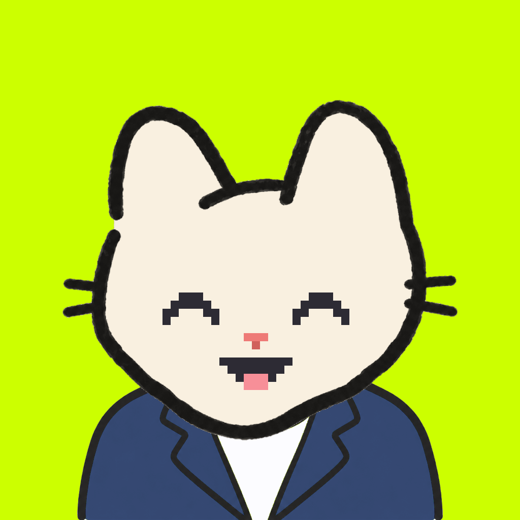 Employee #0396 — a cream cat, in a navy suit, on volt