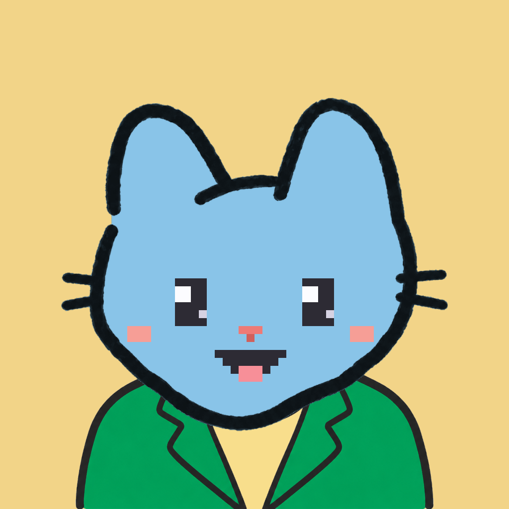 Employee #0052 — a sky cat, in a green suit, on butter